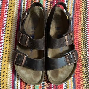 Birkenstock size 40 UK. Dark brown leather straps